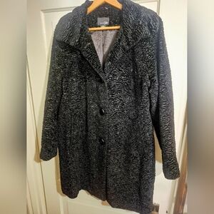 East 5th Coat Black Faux Persian Lamb Collared Buttons Pockets Lined Size Large